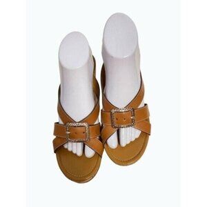 Brighton Tan Leather Chunky Heel Sandals 9.5 R 3096